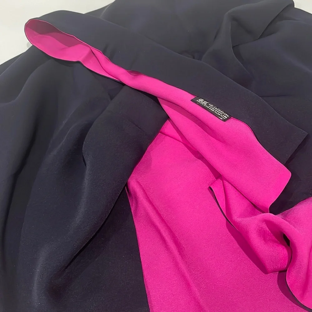 Vintage Double Sided Chanel Silk Scarf. Black reverses to magenta.